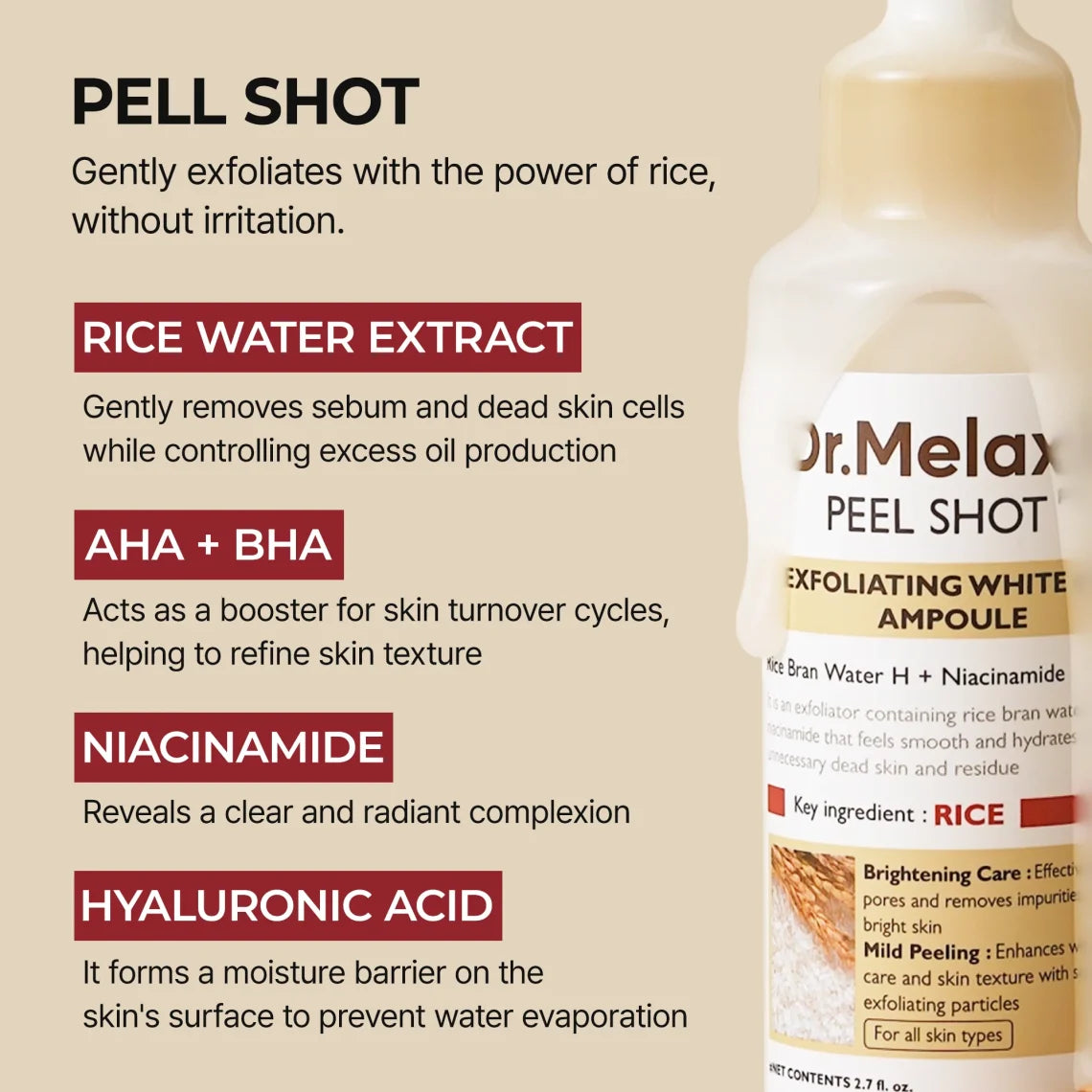 Dr Melaxin Peel Shot Exfoliant White Rice Ampoule 80ml