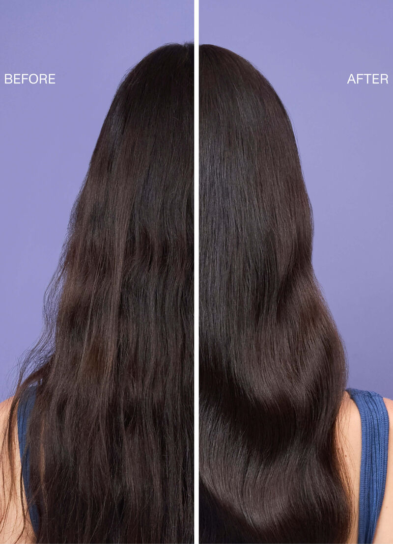 Long dark hair before and after FLAWLESS: smoother, with less frizz