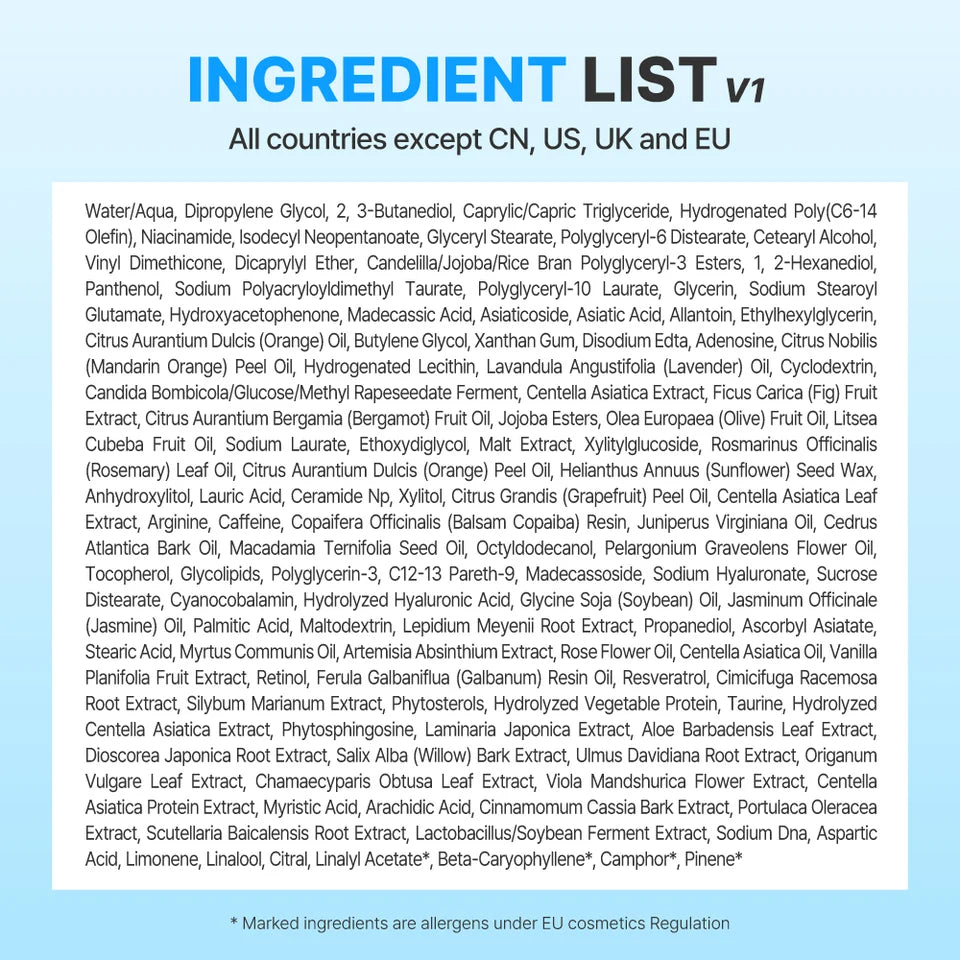 CENTELLIAN24 Madeca Cream Time Reverse Zero ingredient list for other countries