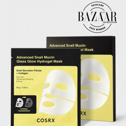 COSRX Advanced Snail Mucin Glass Glow Hydrogel Mask | premium hydrogel sheet mask infused with 90% snail mucin